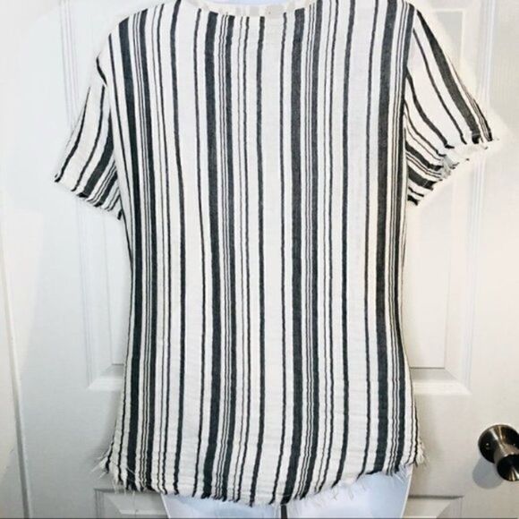 STARKx Short Sleeve Cotton Tie Knot Gauze Top V-Neck Stripe White Grey S - Picture 7 of 10